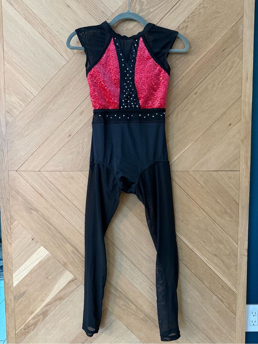 Weissman Black and Red Sequin Dance Unitard